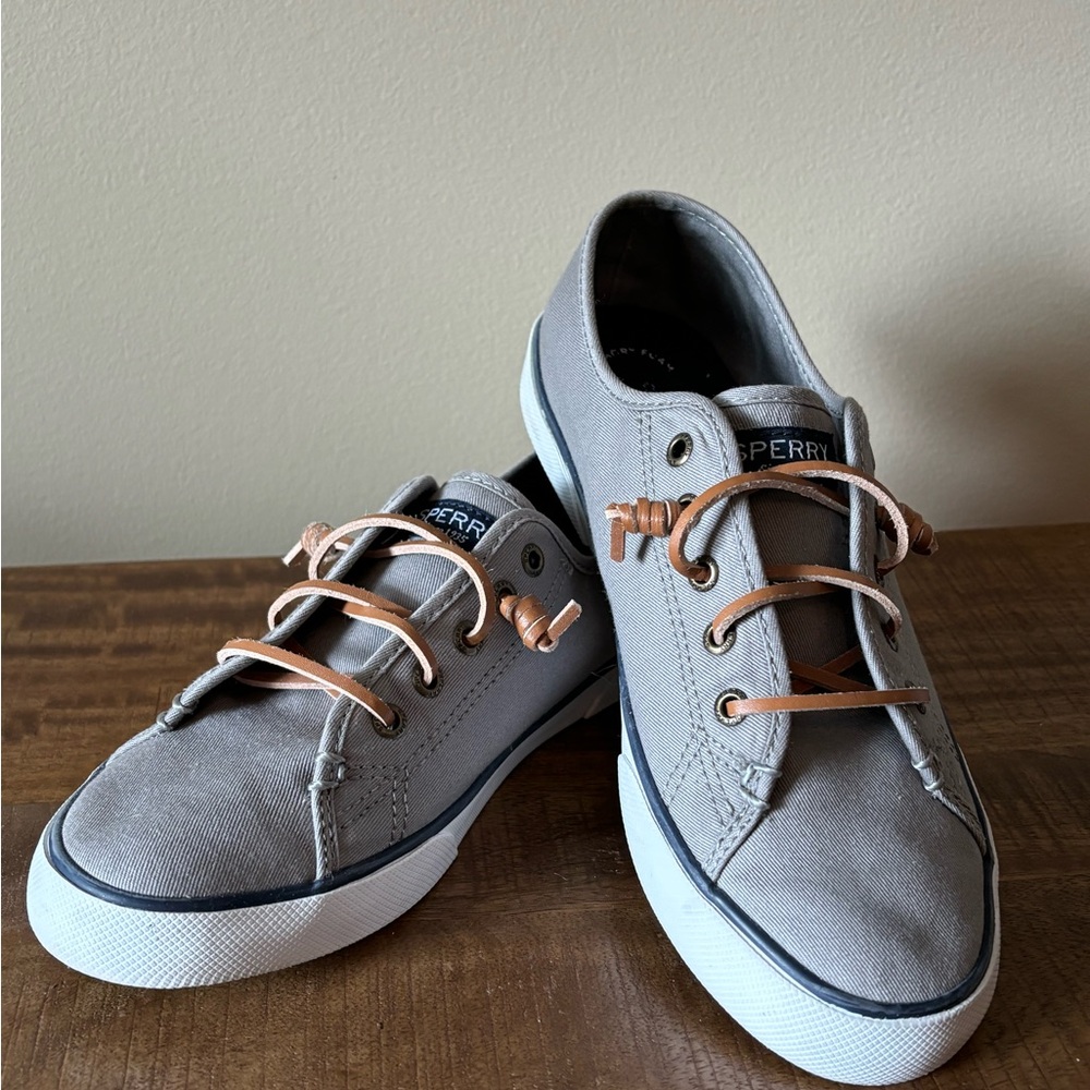 Sperry Women's Gray Sneakers with Brown Leather Laces
